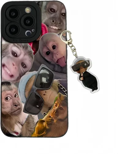 Vista 9 de Trendy Monkey - Funda para teléfono compatible con iPhone 16/15/14/13/12/11 ProMax con llavero gratis, accesorios divertidos de meme de mono, funda