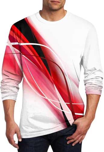 Vista 18 de Camisetas de verano para hombre, de manga larga, cuello redondo, casuales, básicas, atléticas, tallas S-4XL