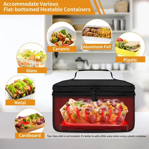 Vista 5 de Aotto Fiambrera eléctrica calentador de alimentos – 12 V/24 V/110 V 3 en 1 horno portátil y calentador de alimentos, lonchera térmica para adultos