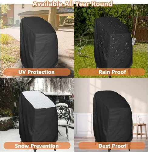 Vista 5 de Funda para silla apilable para patio, jardín, piscina, cubierta, impermeable, protector de muebles para 4-6 pilas de taburetes, 34 pulgadas de largo