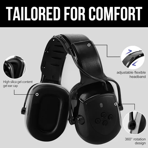 Vista 7 de Orejeras Bluetooth de protección auditiva, protección para los oídos + gafas de seguridad, NRR 25 dB, cancelación de ruido para cortar el césped