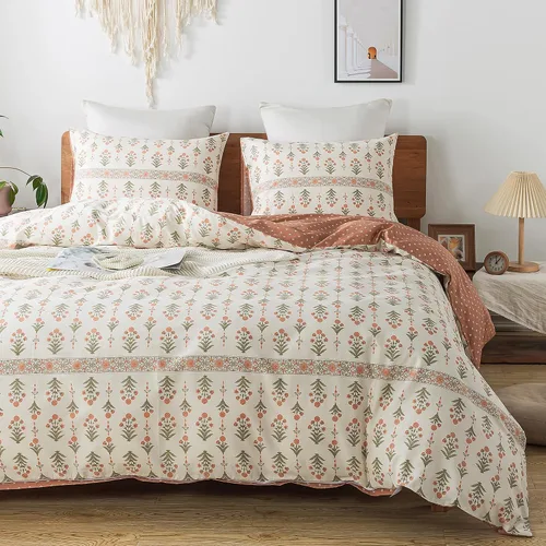 Vista 30 de HoneiLife Juegos de Fundas de Edredón Twin - Funda de Edredón Floral 100% Algodón, Juego de Ropa de Cama Transpirable de 2 Piezas con Cierre