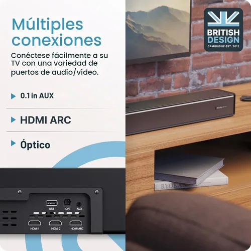 Vista 5 de Majority Barra de sonido Sierra Dolby Atmos para TV con Bluetooth 5.0 HDMI ARC, óptico, USB y AUX, paso HDR 4K 4 modos de ecualización Barra
