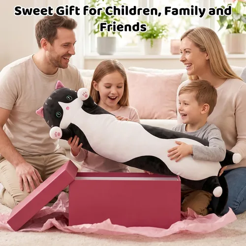 Vista 6 de Almohada de Cuerpo Largo de Felpa de Gato Bonito – Muñeca Suave de Peluche de Dibujos Animados, Juguete de Abrazo de Peluche de Gato Kawaii