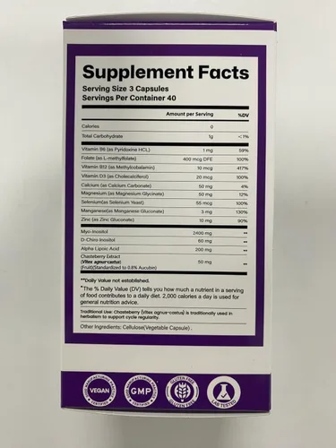 Vista 3 de 13-en-1 Myo Inositol & D-Chiro Inositol para Mujeres con PCOS, Equilibrio Hormonal, 2460mg-Relación 40:1, Salud Ovárica y Apoyo al Ciclo Suplemento