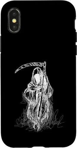 Vista 5 de iPhone 16 Halloween Grim Reaper Ghost with Scythe, Hand Sketch Case