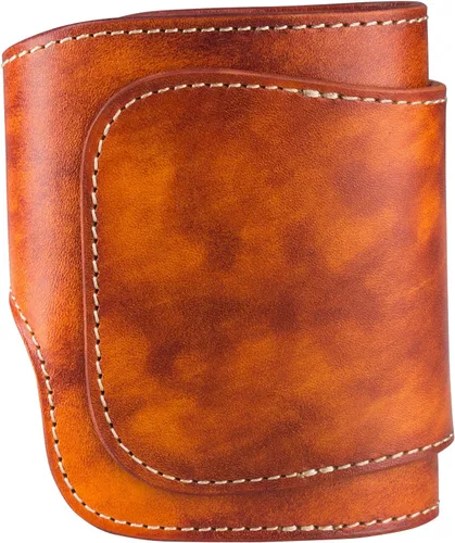 Vista 7 de Ancicraft Billetera plegable de piel auténtica con botones turquesa para hombre, Amarillo Marrón, Billetera plegable