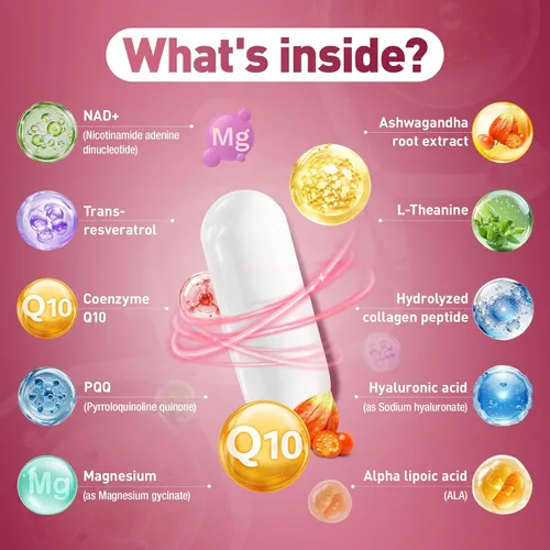 Vista 2 de Totaria Suplemento NAD+ para mujeres - Suplemento NAD Trans-Resveratrol con magnesio, CoQ10, PQQ, Ashwagandha, péptido de colágeno - Alternativa NMN