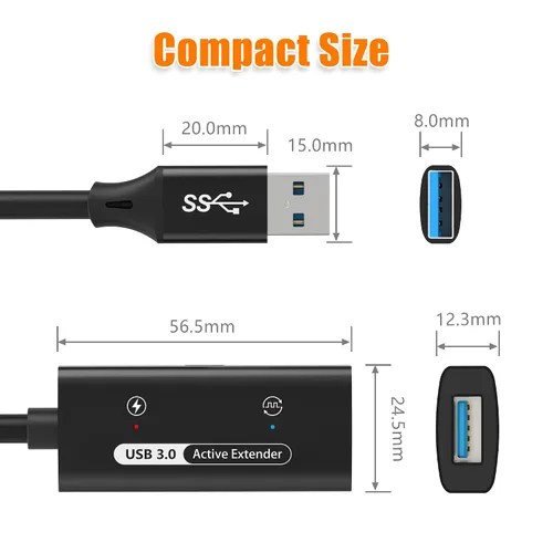 Vista 7 de AGVEE Cable de extensión activo USB 3.0 de 66 pies / 65.6 ft, USB3.0 macho a hembra, extensor de señal ultra largo, cable de refuerzo de señal