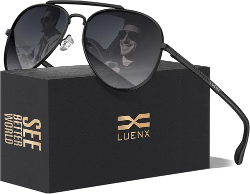 Vista 14 de LUENX Aviator Polarized Sunglasses Men Women Classic UV400 Driving negro (Black/Black Frame)