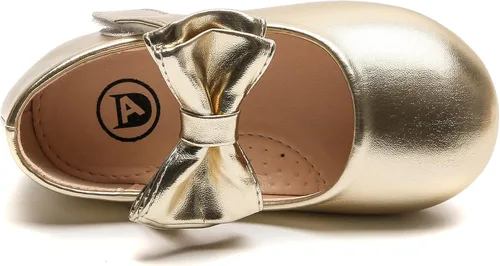 Vista 4 de DADAWEN Zapatos de vestir Mary Jane para niñas, con lazo frontal, bailarina, zapatos planos de princesa, boda, fiesta, escuela