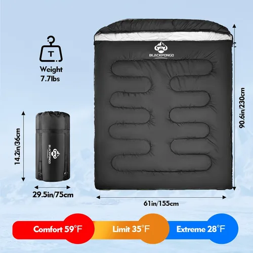 Vista 3 de Saco de dormir doble para adultos, hombres y mujeres, tamaño XL, Queen, saco de dormir para dos personas para todas las estaciones, camping