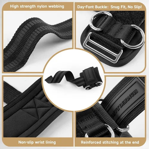 Vista 6 de MANUEKLEAR - Correas de muñeca antideslizantes para levantamiento de pesas, correas de levantamiento de pesas con anillos en D para entrenamiento
