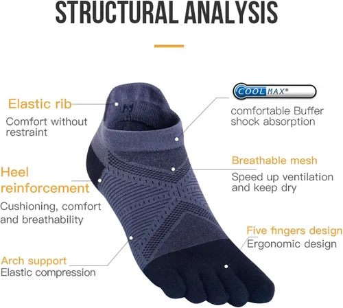 Vista 3 de Calcetines Cool-max para correr para hombres y mujeres, 3 pares de calcetines atléticos transpirables de cinco dedos
