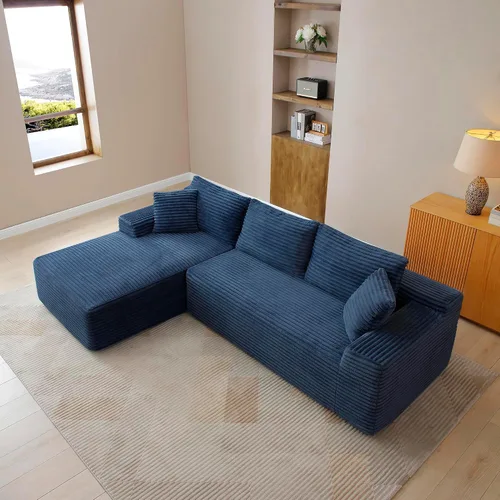 Vista 22 de Sofá comprimido de esquina izquierda en forma de L de 105 pulgadas, modular sin hueso, sofá de espuma de piso con diván, sofá de pana en esquina sin