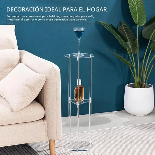 Vista 4 de HMYHUM Mesa de bebida acrílica para espacios pequeños, mesa de Martini para sala de estar, mesa auxiliar de bebidas pequeñas, 3 niveles, redonda