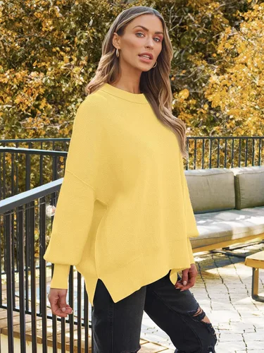 Vista 89 de Lillusory - Suéter extragrande con mangas de murciélago y cuello redondo para mujer, prenda moderna de otoño de tejido de punto sin botones