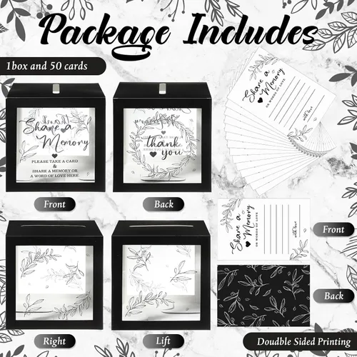 Vista 3 de Pajean - 50 tarjetas de memoria para celebrar la vida, caja de tarjetas con ventanas transparentes, caja de memoria para funeral, boda, cumpleaños