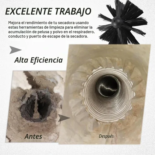 Vista 4 de Cabezal de cepillo limpiador de ventilación de secadora de 6 pulgadas, cepillo de limpieza de conductos con eje hexagonal de 3/8 pulgadas