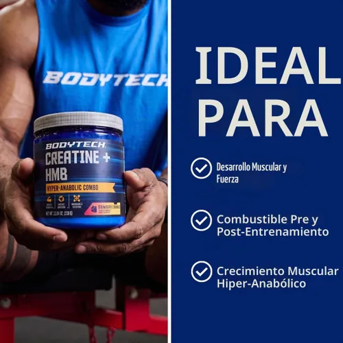 Vista 7 de BodyTech Fórmula micronizada de creatina y HMB, limonada de fresa, 30