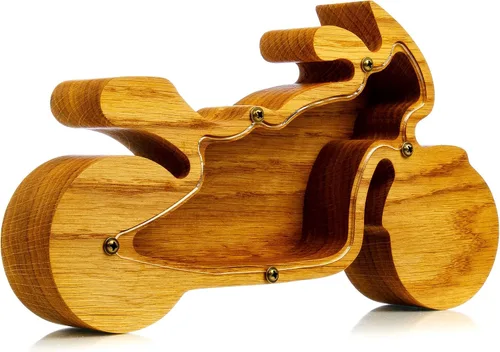 Vista 8 de Hucha de madera para motocicleta, bicicleta de madera Montessori, para adultos, niños, niñas, banco de monedas, regalo inspirador, caja de dinero