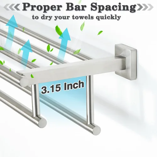 Vista 6 de Alise Toallero, Estante de Toallas con Barras Dobles para Lavabo de Baño, SUS 304 Acero Inoxidable de Montaje en Pared, 40.6 cm Níquel Cepillado