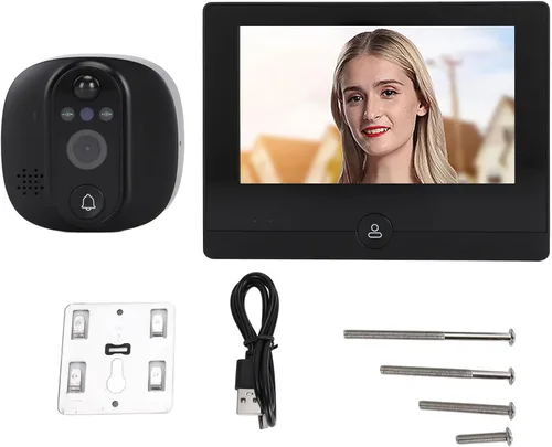 Vista 8 de Timbre de video inteligente, timbre visual inteligente de 1080P con pantalla de 4.3 pulgadas, audio de 2 vías, detección de movimiento PIR, visión