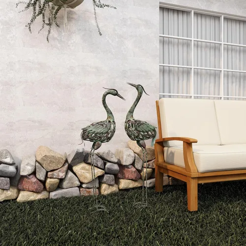 Vista 9 de Deco 79 Escultura decorativa de grúa de metal para jardín para interiores y exteriores, juego de 2 esculturas para exteriores de 40 pulgadas, 38