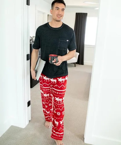 Vista 5 de Lazy One Pantalones de pijama de forro polar para hombre, pantalones de pijama nórdicos para hombre, Pantalones de pijama de alce nórdico