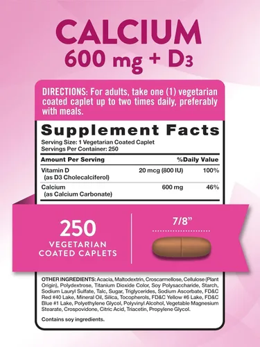 Vista 5 de Nature's Truth Calcio 600 mg + suplemento dietético D3 - 250 comprimidos, paquete de 2