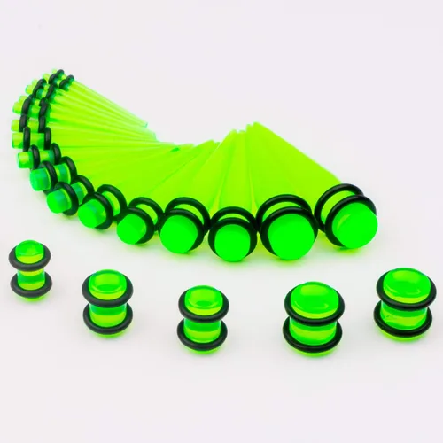 Vista 5 de CABBE KALLO Juego de 50 dilatadores de oreja de silicona, dilatadores y tapones acrílicos 14G-00G, juego de expansores de ojal para mujeres