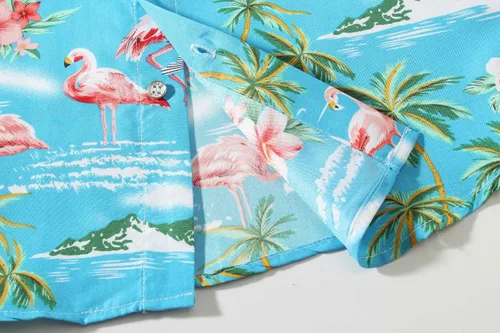 Vista 7 de SSLR Camisa hawaiana para niños grandes, camisa hawaiana para niños, camisa de flamencos, camisa Luau de manga corta para niños