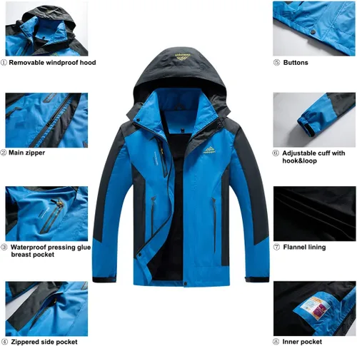 Vista 6 de Chaqueta impermeable para hombre con capucha y resistente al viento, para senderismo, pesca