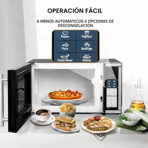 Vista 2 de Smad Microondas pequeño de 0.7 pies cúbicos, horno microondas de encimera con plato giratorio extraíble, 6 menús automáticos y bloqueo para niños