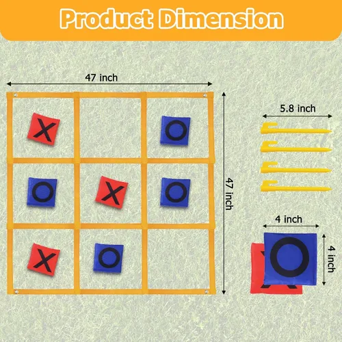 Vista 5 de Juego de Tic Tac Toe – 4 pies x 4 pies para patio al aire libre gigante Tic Tac Toe para patio trasero, campamento, césped, portátil, sin montaje