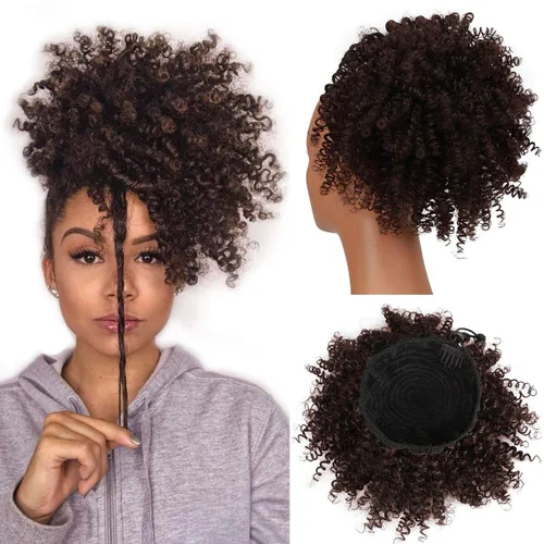 Vista 8 de Afro Puff Cola de caballo con cordón sintético corto rizado piña cola de caballo dona Chignon postizos peluca 4.06 oz Wrap Updo extensiones de 1b