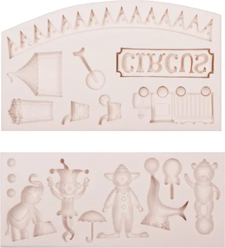 Vista 9 de Moldes de silicona para fondant de circo, 2 unidades, moldes de chocolate de elefante payaso, molde de cocina para hornear para decoración