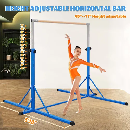 Vista 2 de Gymnastics Bar, 5'10” Base length 45" to 71" Adjustable Horizontal Bar for Serious Training, 500 LBS Capacity, Professional Home Gym Equipment with