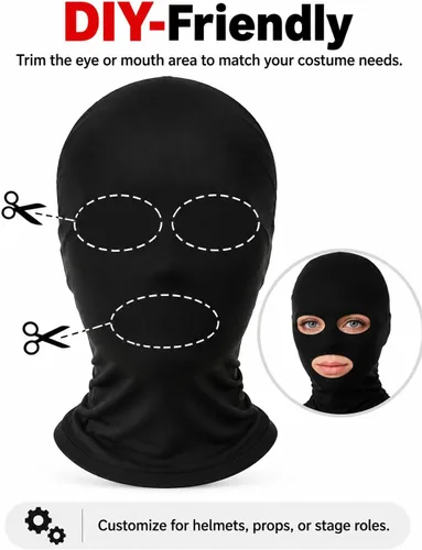 Vista 6 de 2 máscaras de cara completa, máscaras de segunda piel BW, capucha de licra para Halloween para tela unisex 2 negro