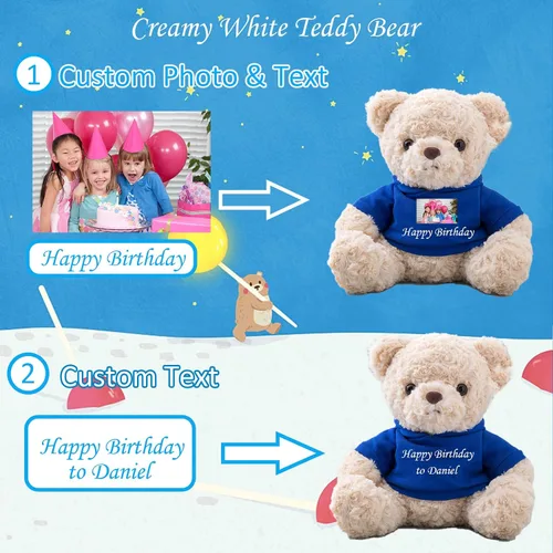 Vista 2 de Regalos personalizados para mujereshombres, oso de peluche con texto personalizado, oso de peluche personalizado con capucha para familiares