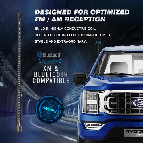 Vista 2 de RYDONAIR Antena corta compatible con Ford F150 2009-2025 y Ford Bronco 2021-2025, bobina de cobre interna para recepción mejorada, repuesto