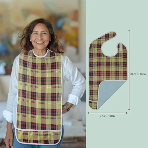 Vista 6 de Modaliv Babero para adultos, protector de ropa reutilizable, impermeable, atrapa migas, lavable a máquina