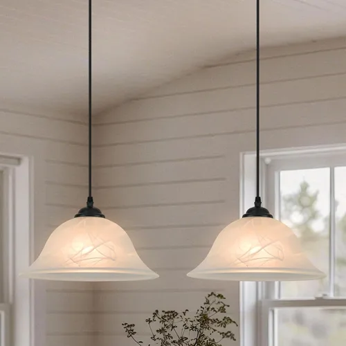 Vista 17 de Luces colgantes de isla para cocina, lámpara colgante dorada vintage de 11.8 pulgadas, lámpara colgante de vidrio esmerilado, 1 paquete, luces