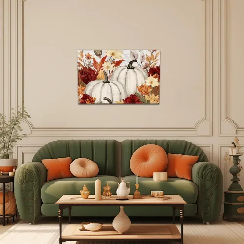 Vista 3 de QIXIANG Lienzo de otoño para pared, impresiones de imágenes de hojas de calabaza, imagen de otoño, decoración temática de Halloween, obra de arte