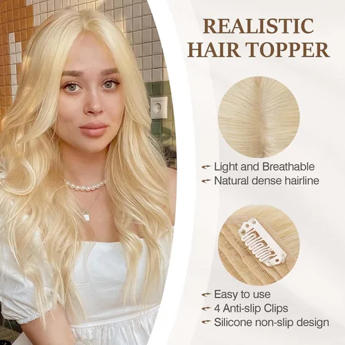 Vista 99 de Rich Choices Pelucas con topper de cabello para mujeres, cabello humano real 100% Remy, sin flequillo, para mujeres con adelgazamiento en la parte