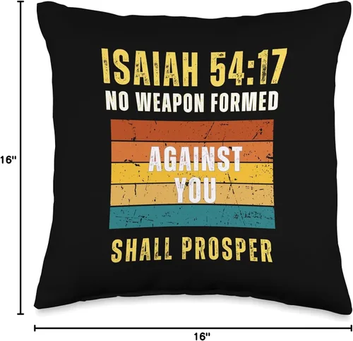 Vista 4 de Isaiah 54:17 Designs Isaías 54:17 Christian Faith Bible Scripture - Almohada inspiradora, 16 x 16 pulgadas, multicolor