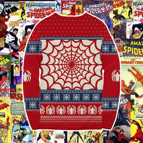 Vista 6 de Marvel Suéter navideño de Spider- Man Symbol and Webs con licencia oficial para adultos