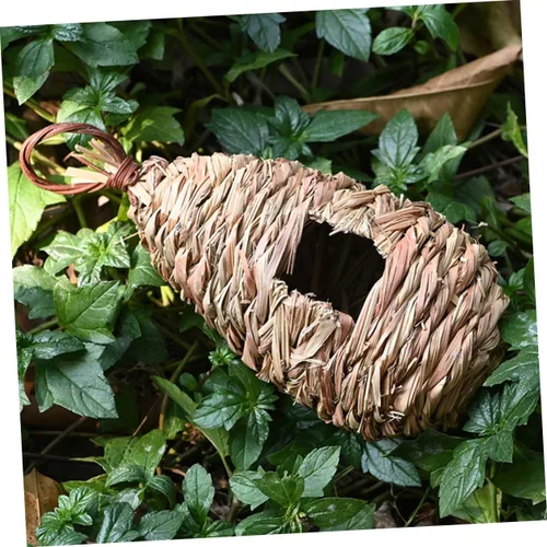 Vista 6 de Happyyami Adorno de nido de pájaro canario, 1 unidad, casa de pájaros, el nido de pájaro, colgante de colibrí de madera para exteriores, decoración