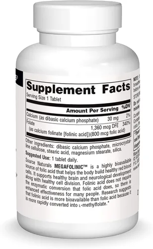Vista 3 de Source Naturals MegaFolinic 800mcg - 60 Tabletas
