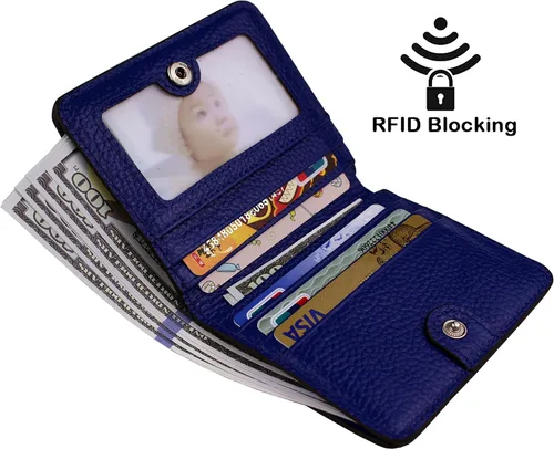 Vista 2 de Cartera de cuero genuino para mujer con bloqueo RFID